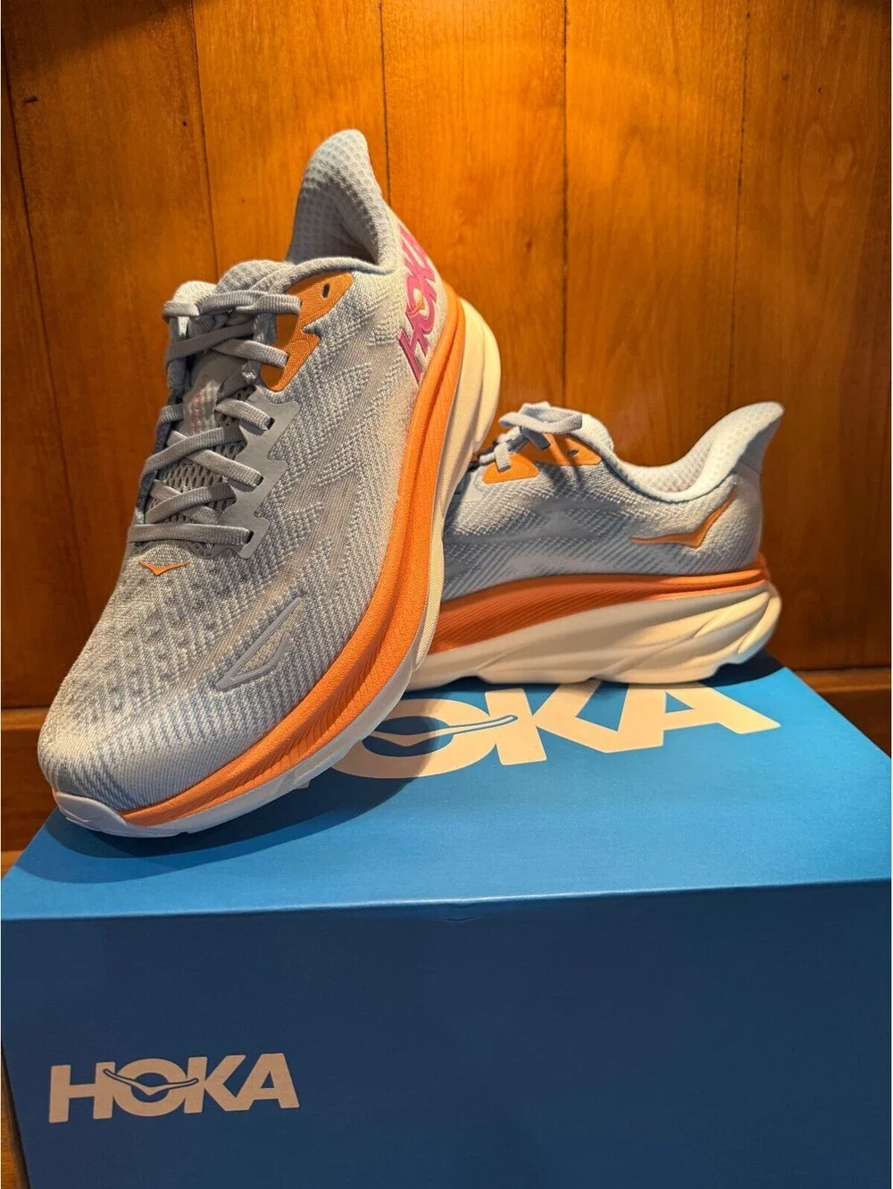 New Hoka Clifton 9 Lightweight Running Shoes - Airy Blue/Ice Water Women's 8.5B